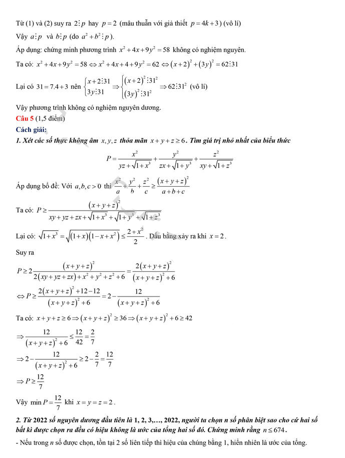 Đáp án Đề Toán thi vào lớp 10 chuyên Lê Hồng Phong 2022