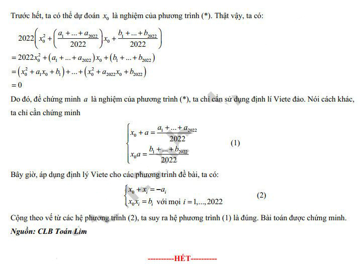 Đáp án đề thi Toán chuyên Sư phạm 2022