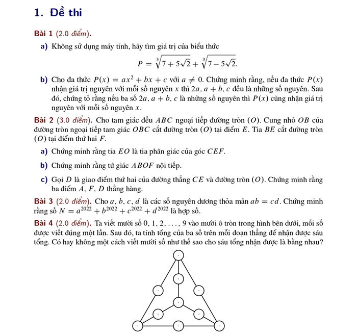 Đề Toán chuyên Sư phạm 2022 - lớp chuyên Toán Tin