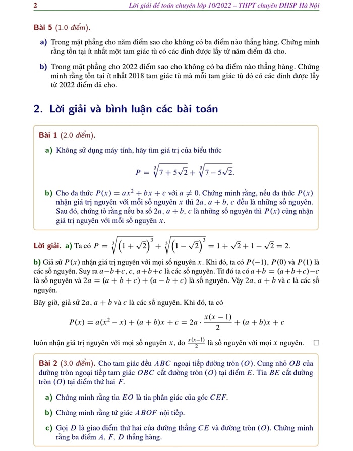 Đề Toán chuyên Sư phạm 2022 - lớp chuyên Toán Tin