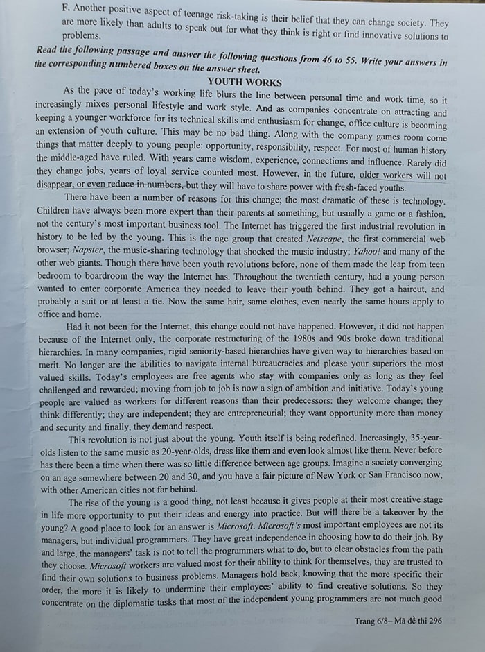 Đề tiếng Anh chuyên Sư Phạm 2022