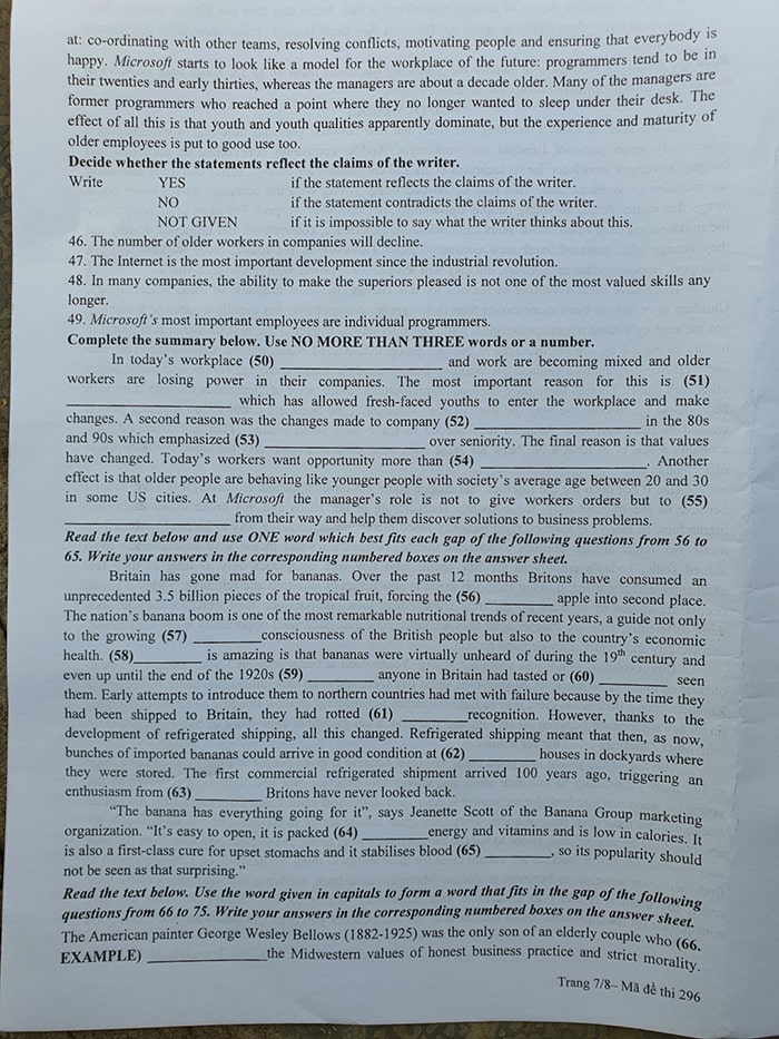 Đề tiếng Anh chuyên Sư Phạm 2022