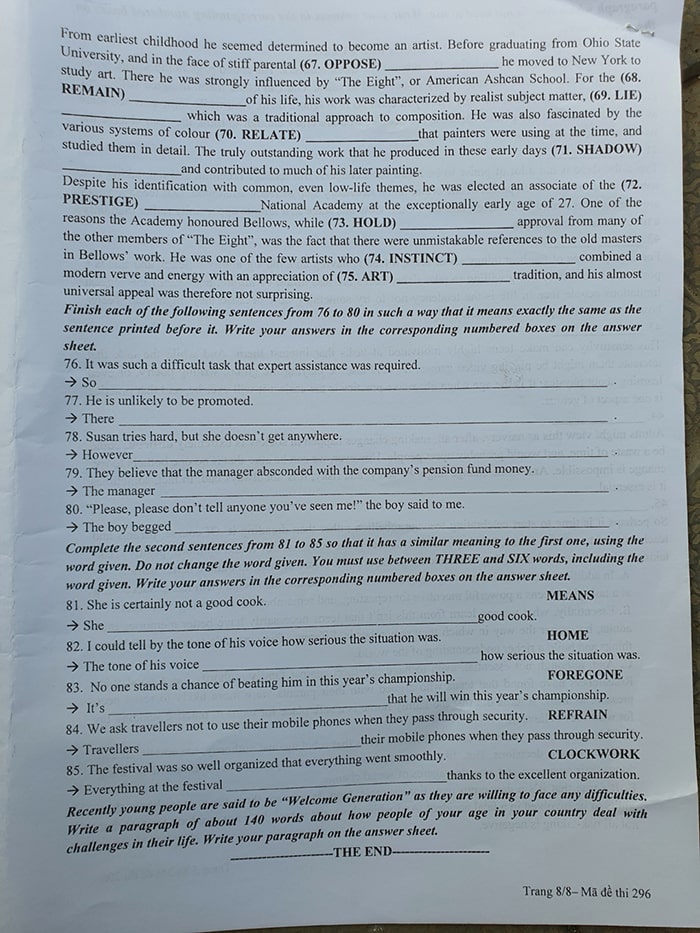 Đề tiếng Anh chuyên Sư Phạm 2022