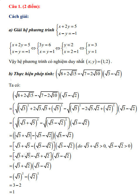Đáp án đề thi vào lớp 10 môn Toán 2022 Bình Dương