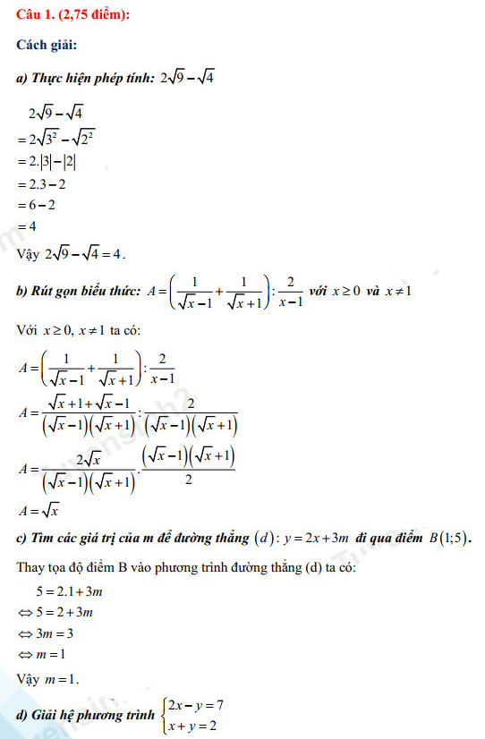 Đáp án đề thi vào 10 Toán Quảng Ninh 2022