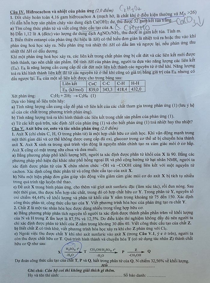 Đề Hóa chuyên Sư Phạm 2022