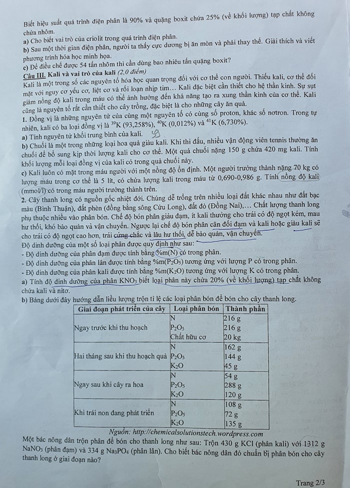 Đề Hóa chuyên Sư Phạm 2022