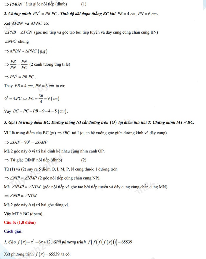 Đáp án đề thi tuyển sinh lớp 10 môn Toán 2022 Điện Biên