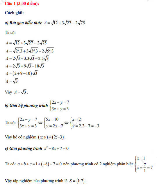 Đáp án đề thi vào 10 môn Toán Khánh Hòa 2022