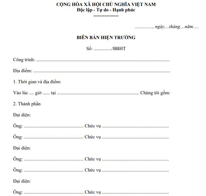 Mẫu biên bản hiện trường 