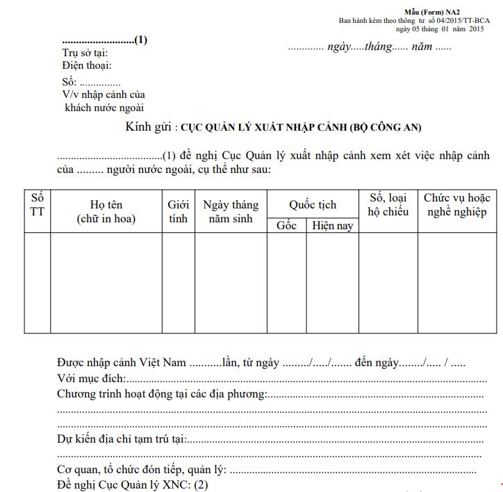 Mẫu thư mời người nước ngoài sang Việt Nam 