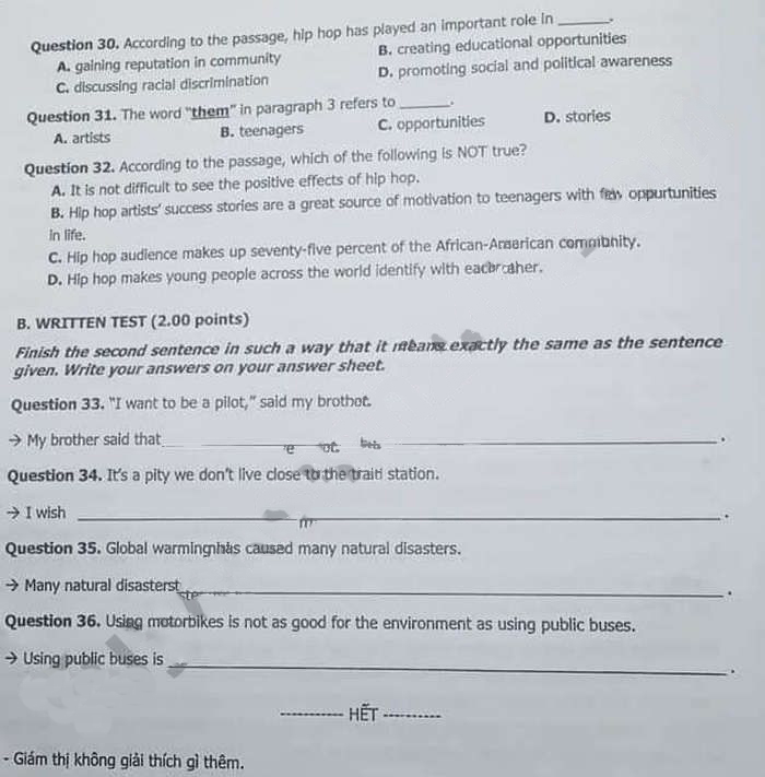 Đề thi tuyển sinh lớp 10 môn Anh Khánh Hòa 2022