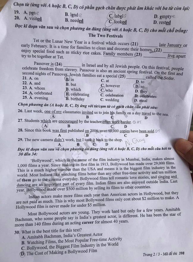 Đề thi vào 10 môn Anh Vĩnh Long 2022