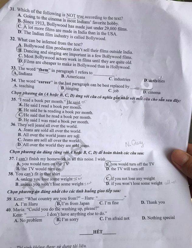 Đề thi vào 10 môn Anh Vĩnh Long 2022