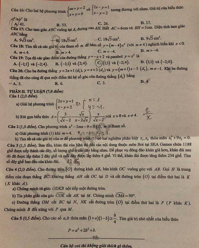 Đề thi vào lớp 10 môn Toán Bắc Giang 2022