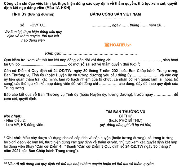 Mẫu 1A-HKN theo Hướng dẫn 12-HD/BTCTW