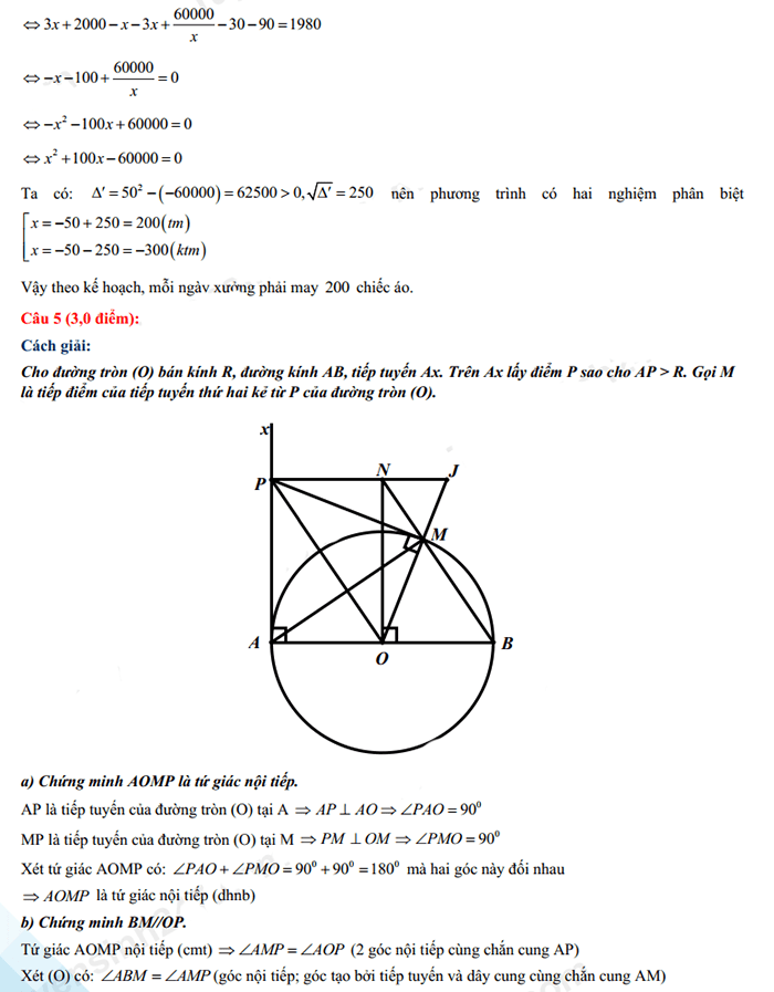 Đáp án đề thi vào lớp 10 môn Toán Quảng Trị 2022