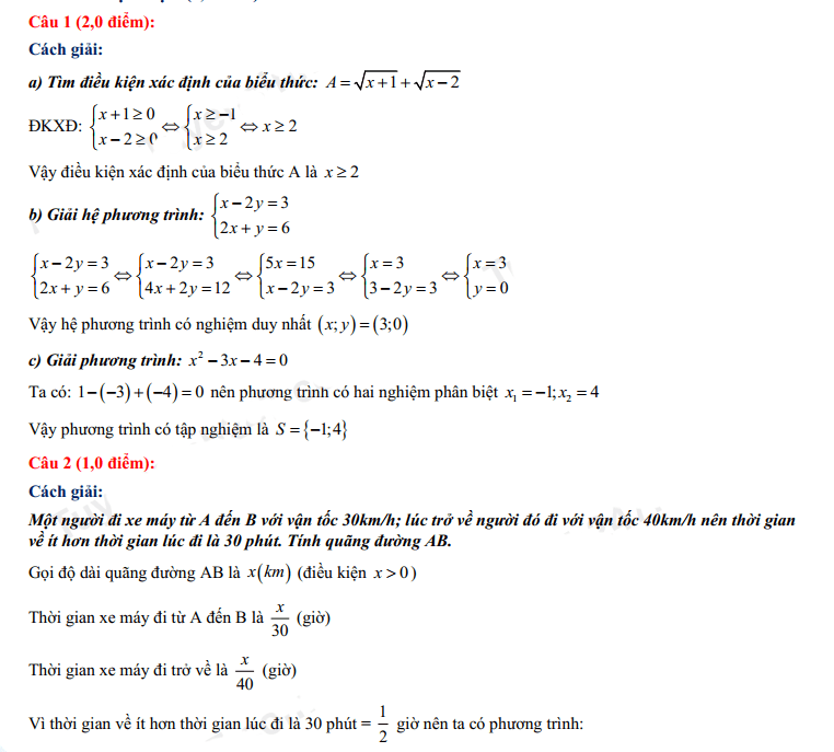 Đáp án đề thi tuyển sinh lớp 10 môn Toán Sơn la 2022