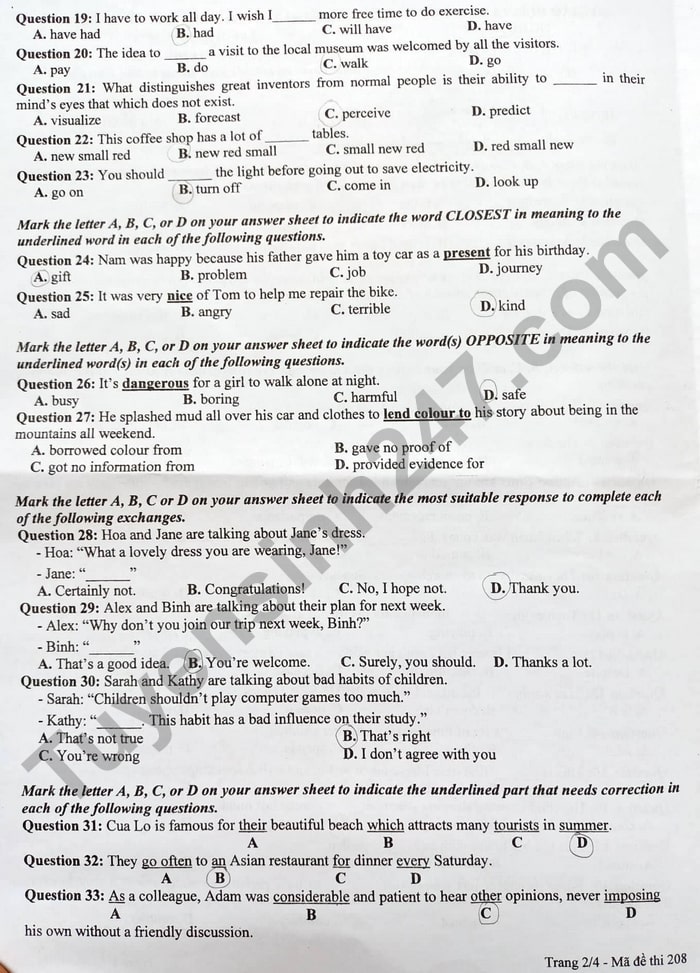 Đề thi vào lớp 10 môn Anh Nghệ An 2022