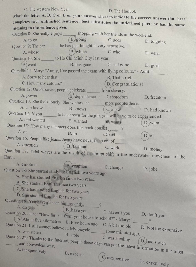 Đề thi vào 10 môn tiếng Anh Tây Ninh 2022