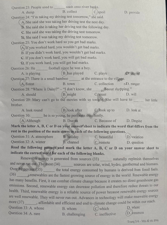 Đề thi vào 10 môn tiếng Anh Tây Ninh 2022