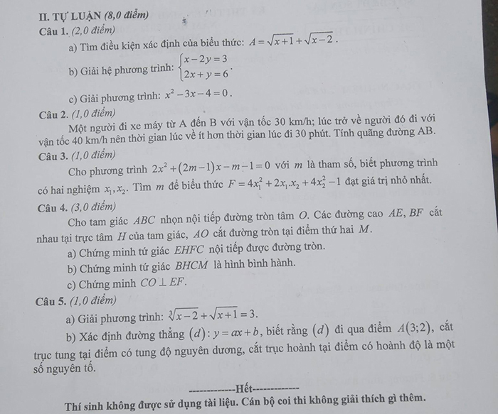 Đề thi vào 10 môn Toán Sơn La 2022