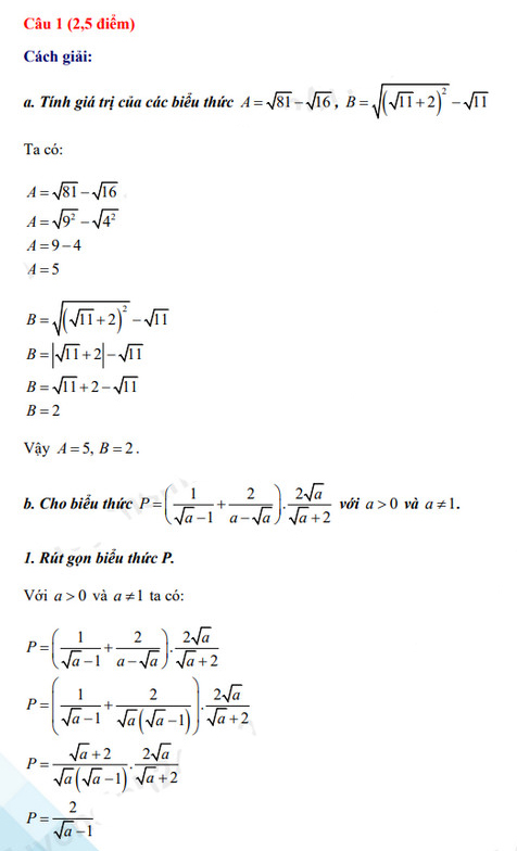Đáp án đề thi tuyển sinh lớp 10 môn Toán Lạng Sơn 2022