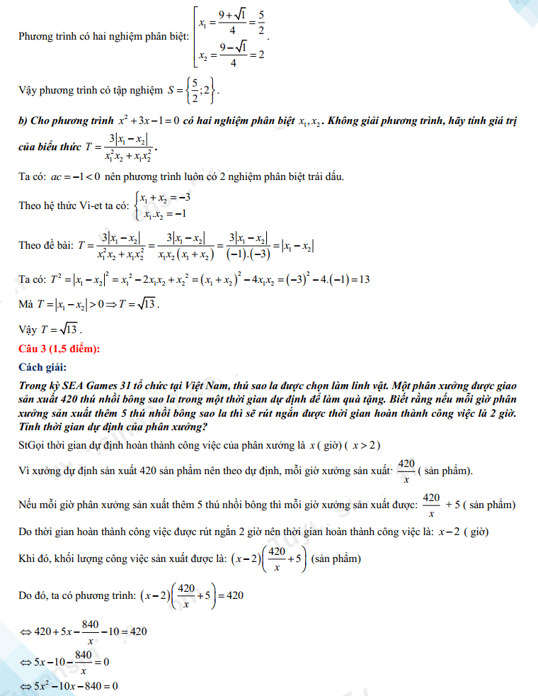 Đáp án đề thi tuyển sinh lớp 10 môn Toán Nghệ An 2022