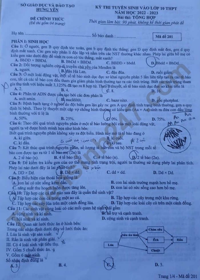 Dap an de thi vao lop 10 tinh Hung Yen 2022 - mon To hop