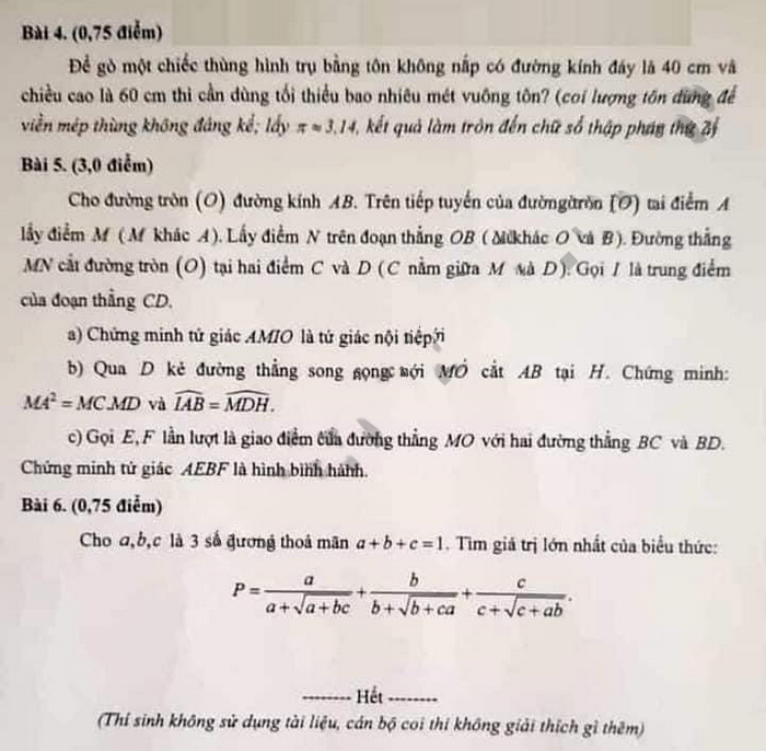 Đề thi vào lớp 10 năm 2022 môn Toán Tp Hải Phòng