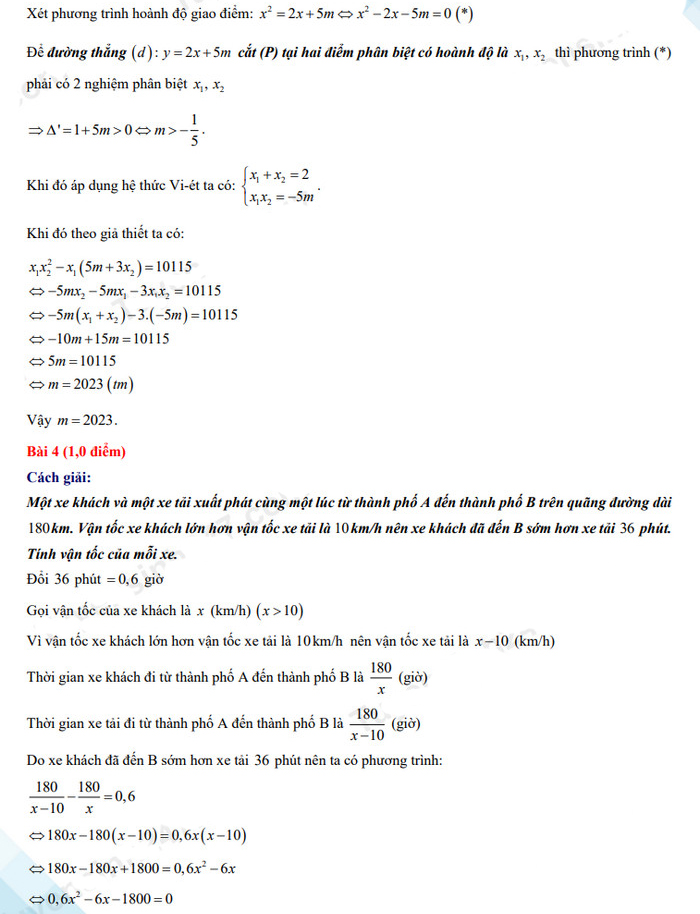 Đáp án đề thi tuyển sinh lớp 10 môn Toán 2022 Bình Thuận