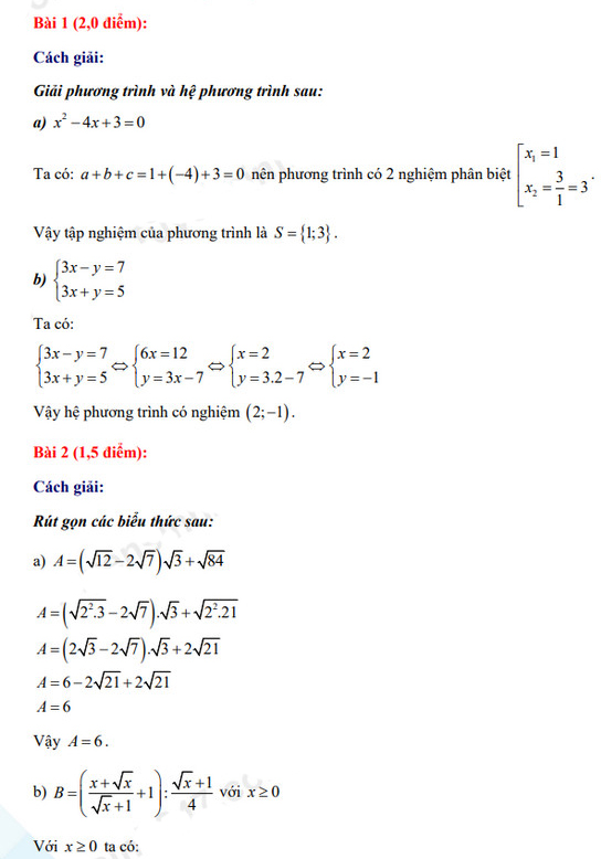 Đáp án đề thi tuyển sinh lớp 10 môn Toán 2022 Bình Thuận