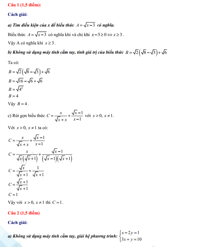 Đáp án đề thi vào lớp 10 môn Toán tỉnh Thừa Thiên Huế 2022