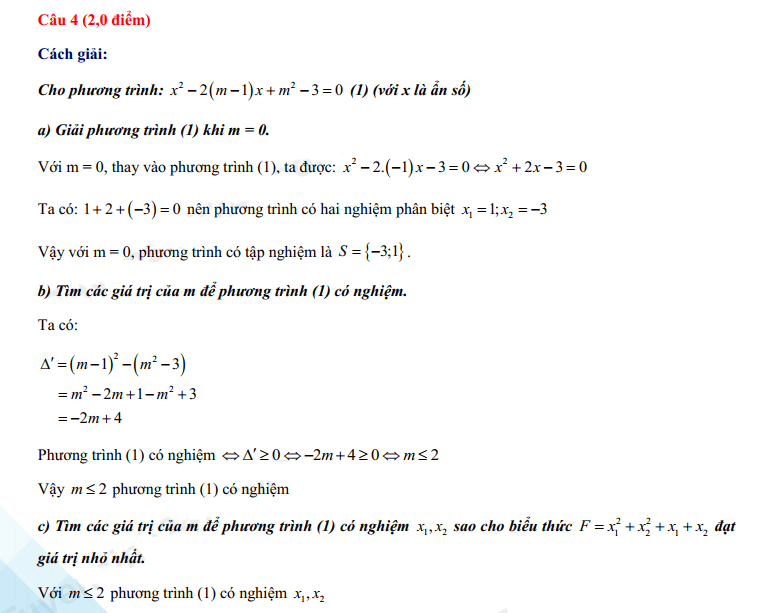 Đáp án đề thi vào lớp 10 môn Toán tỉnh Thừa Thiên Huế 2022