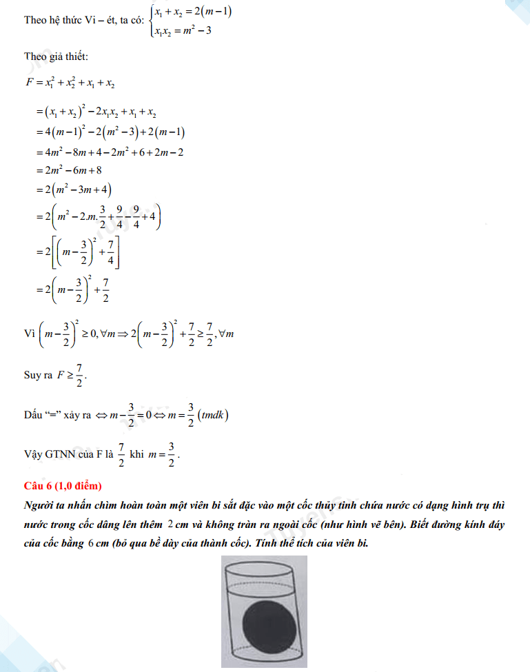 Đáp án đề thi vào lớp 10 môn Toán tỉnh Thừa Thiên Huế 2022