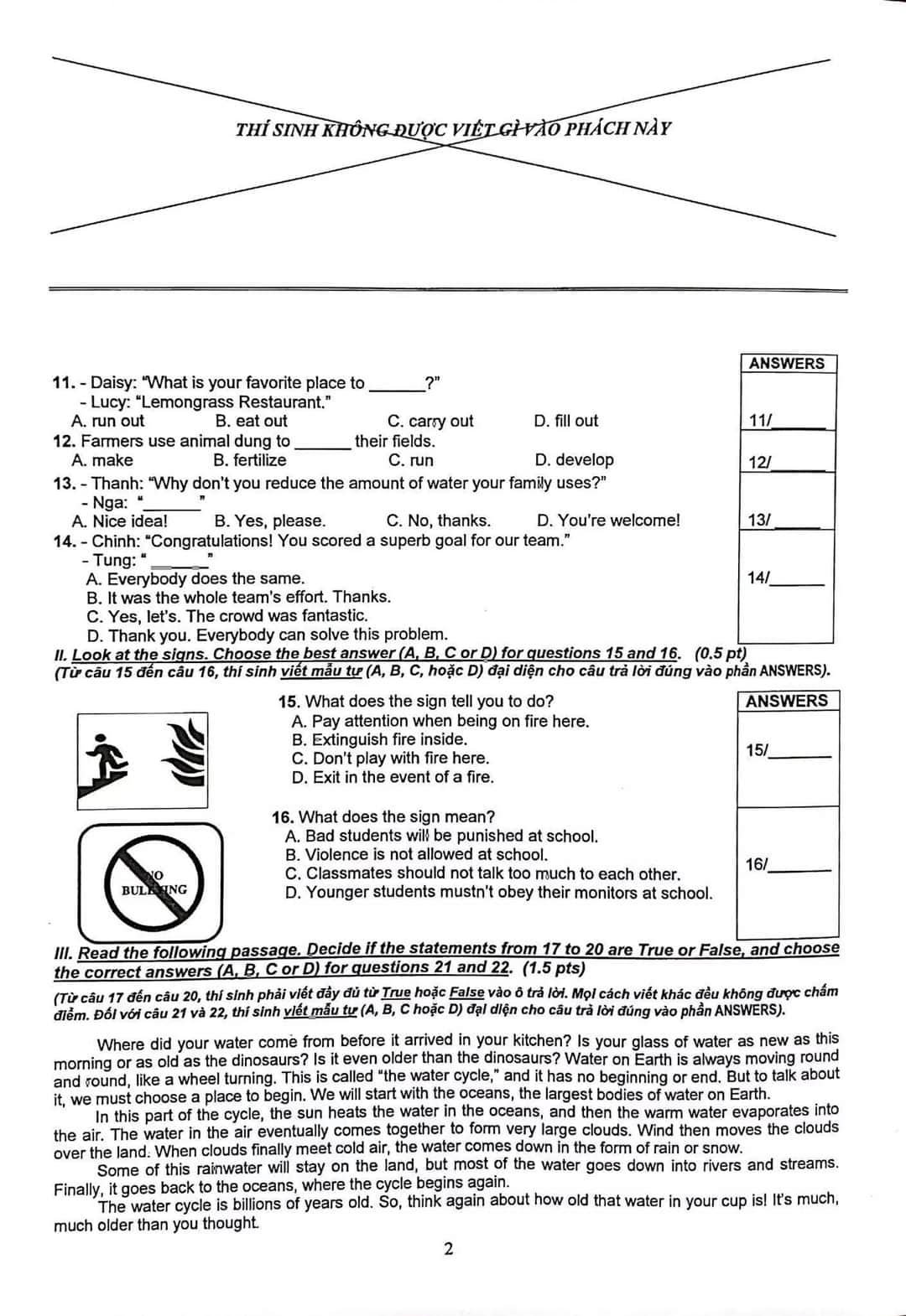 Đề thi môn Tiếng Anh vào lớp 10 TP.HCM năm 2022 nhanh nhất, đầy đủ nhất 1