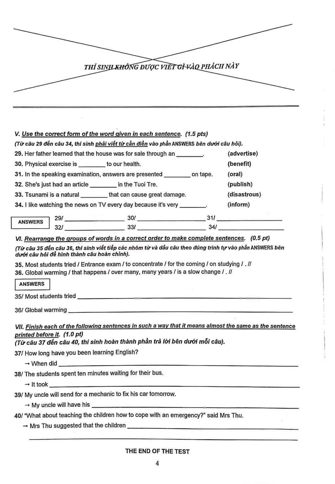 Đề thi môn Tiếng Anh vào lớp 10 TP.HCM năm 2022 nhanh nhất, đầy đủ nhất 3