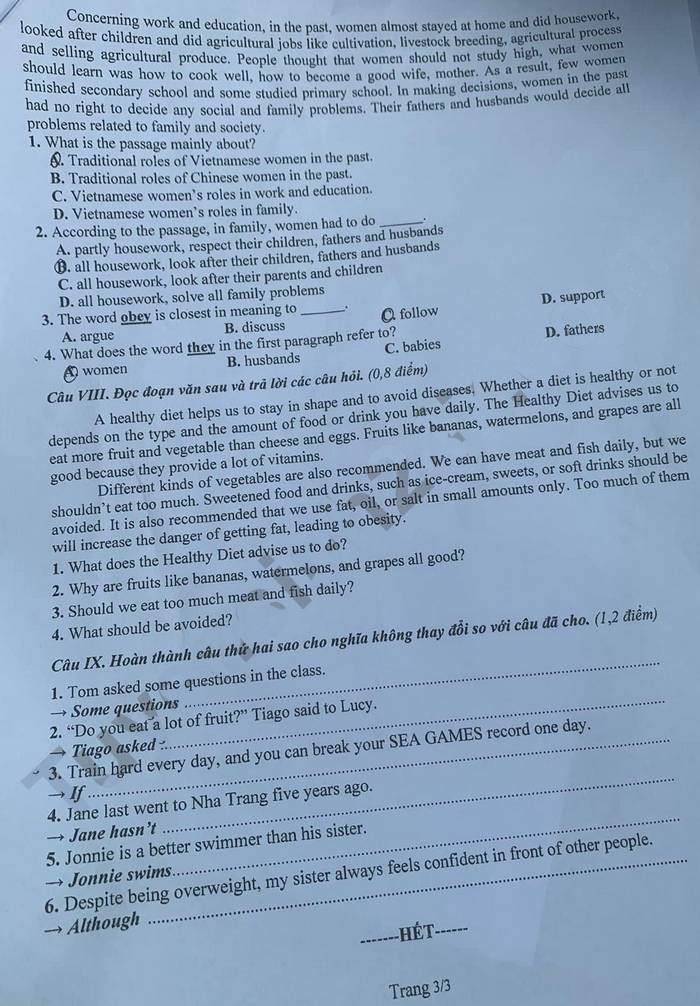 Đề thi vào lớp 10 môn Anh Phú Thọ 2022
