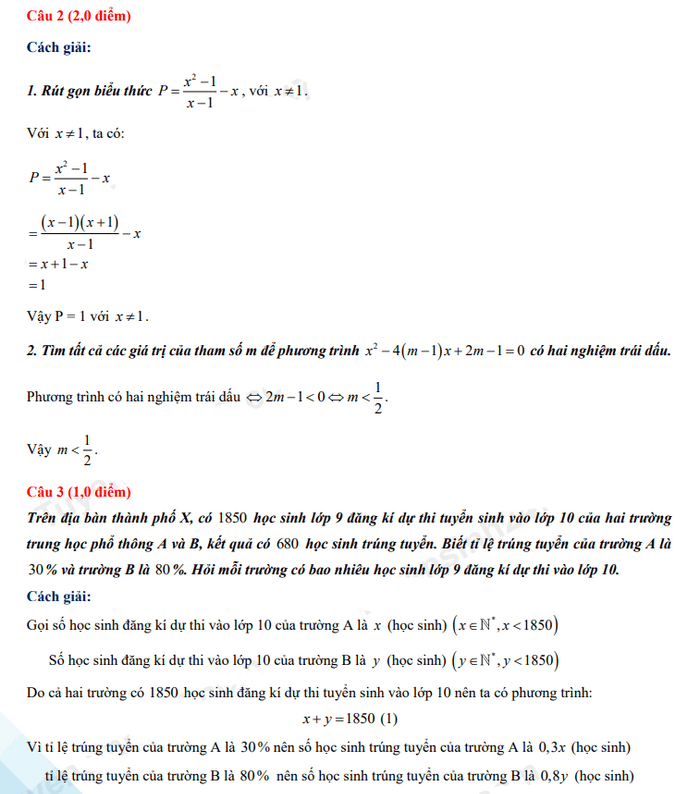 Đáp án đề thi tuyển sinh lớp 10 môn Toán Kon Tum 2022