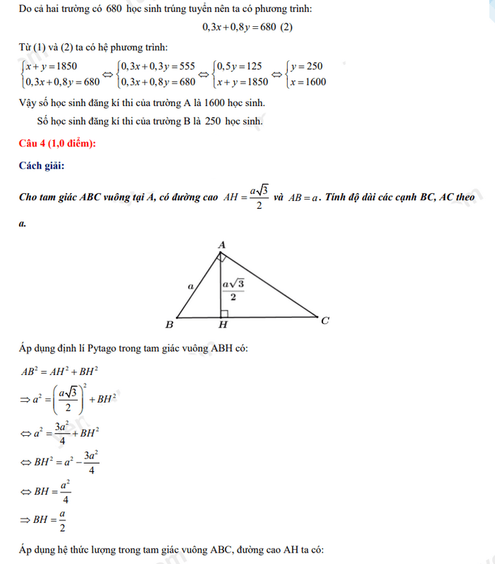 Đáp án đề thi tuyển sinh lớp 10 môn Toán Kon Tum 2022