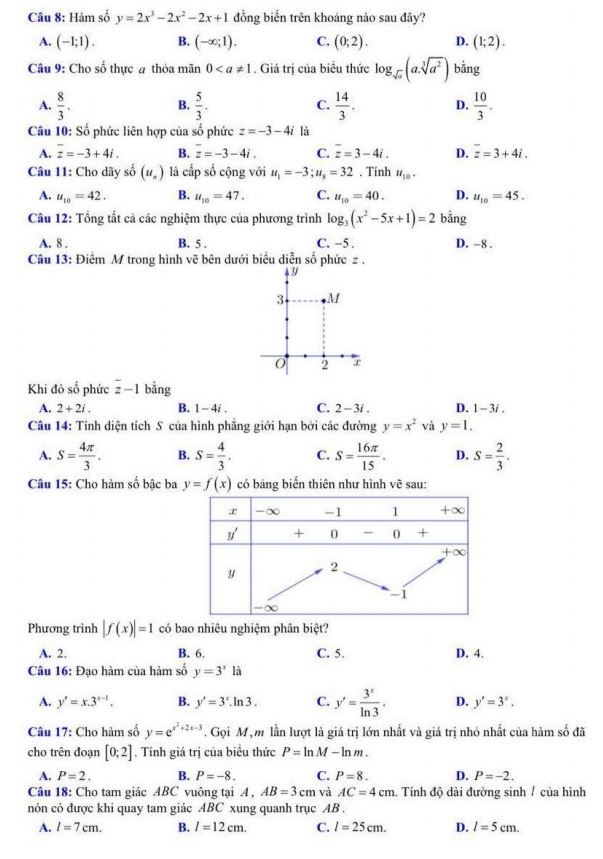 Đề thi thử tốt nghiệp THPT 2022 môn Toán Bắc Giang lần 2