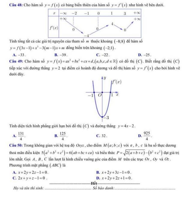 Đề thi thử tốt nghiệp THPT 2022 môn Toán Bắc Giang lần 2