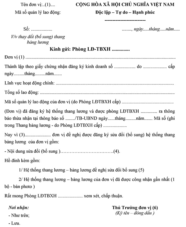 Mẫu công văn về thay đổi, bổ sung thang bảng lương