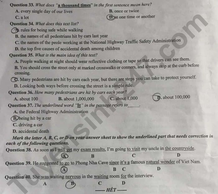 Dap an de thi mon Anh vao lop 10 tinh Bac Ninh 2022