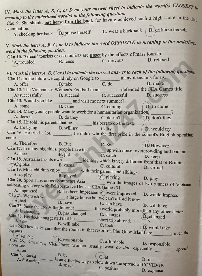 Dap an de thi vao lop 10 Dak Lak nam 2022 - mon Anh