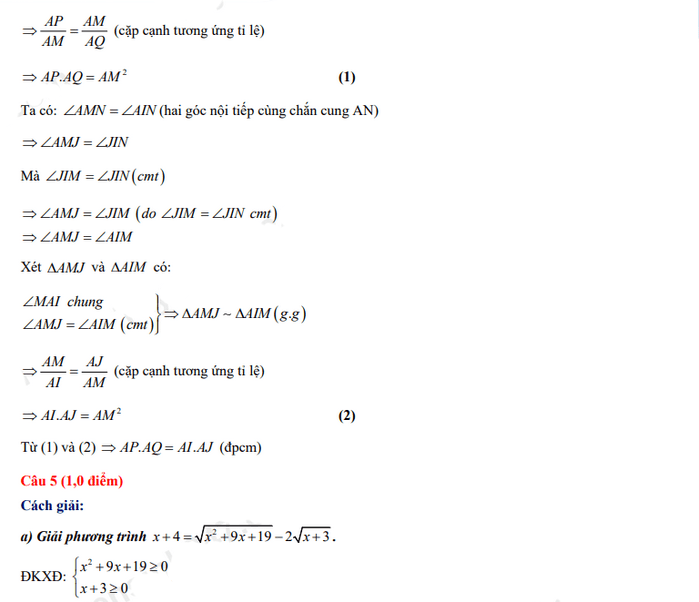 Đáp án đề thi tuyển sinh lớp 10 môn Toán Nam Định 2022