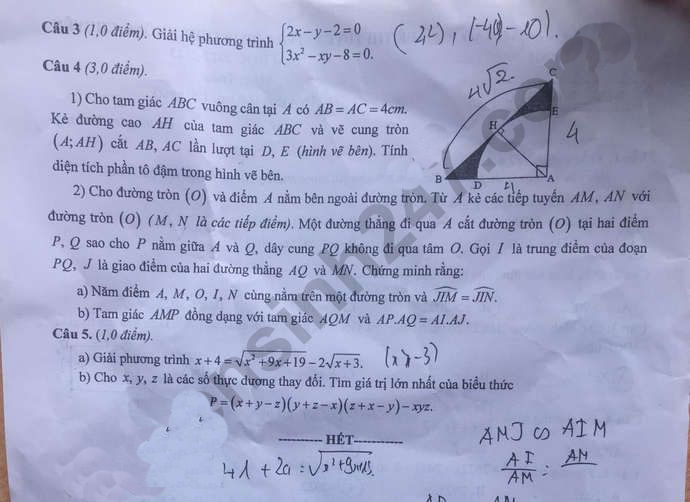 Đề thi tuyển sinh vào lớp 10 2022 Nam Định môn Toán