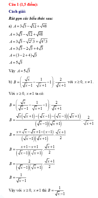 Đáp án đề thi vào 10 môn Toán Bắc Kạn 2022