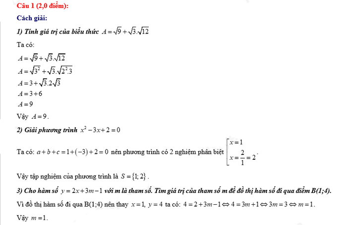 Đáp án đề thi tuyển sinh lớp 10 môn Toán Đắk Lắk 2022