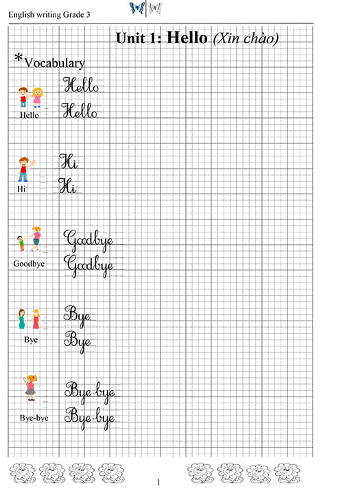 Mẫu vở luyện viết từ vựng tiếng Anh lớp 3